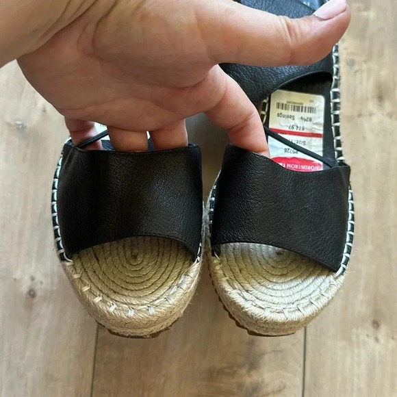 NEW Eileen Fisher Black Leather Agnes Espadrille Wedge Sandal Women's Size 11 - Picture 3 of 7